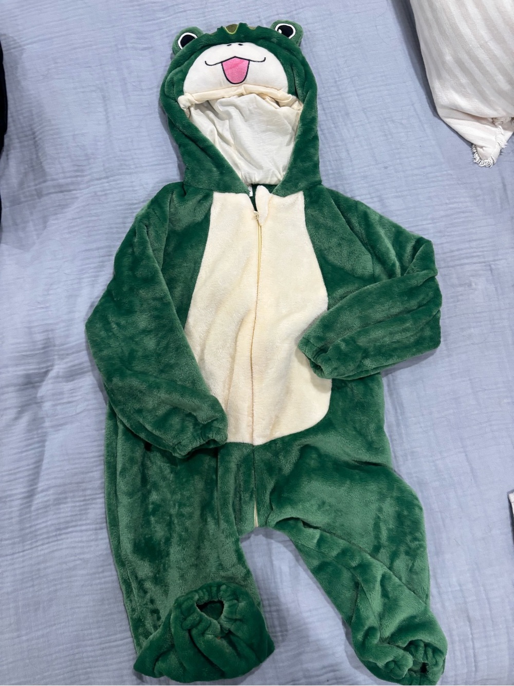 Amazon Kids Plush Green and Cream Frog One-Piece Footie
